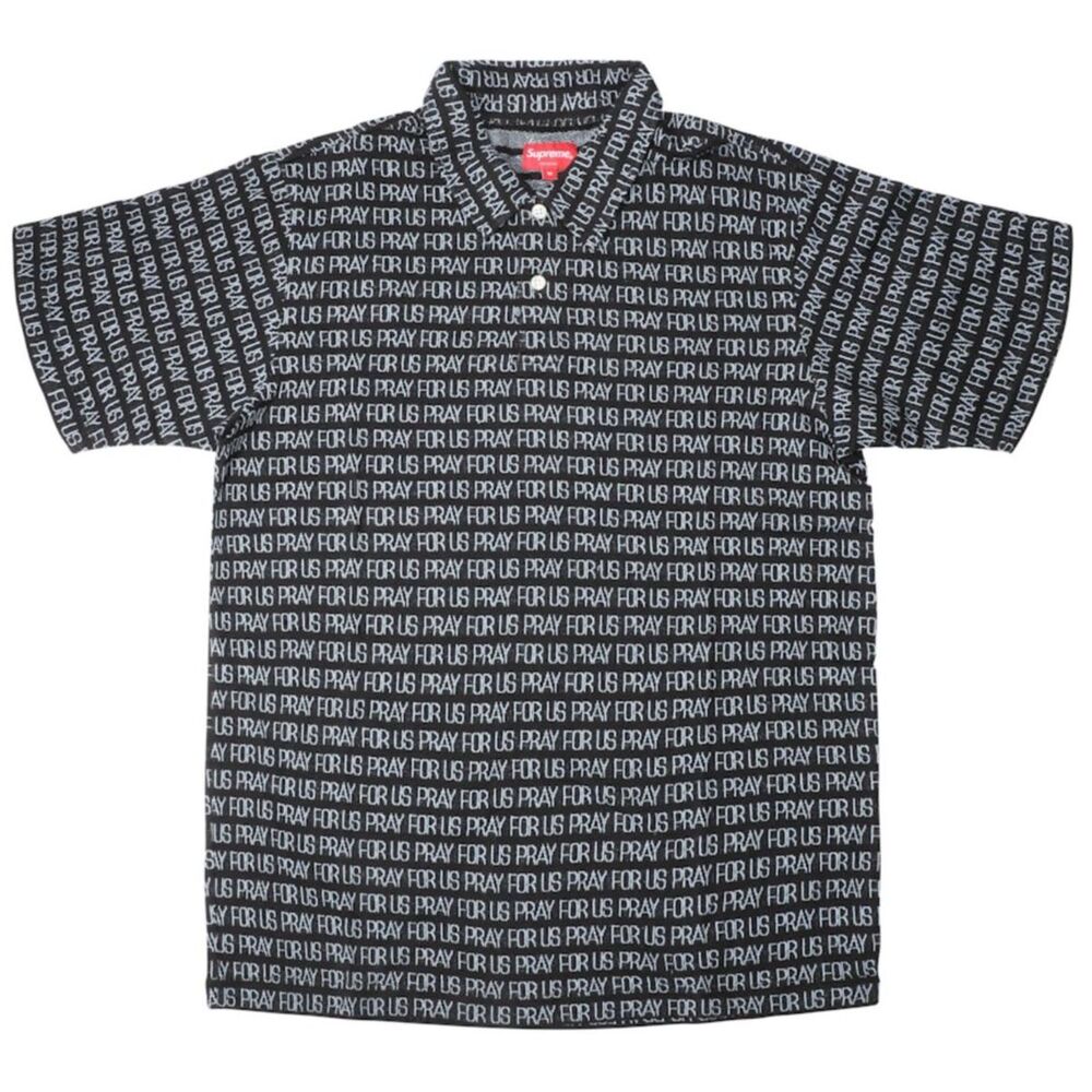 Supreme Pray For Us Knit Polo Shirt Medium Black Jacquard Streetwear